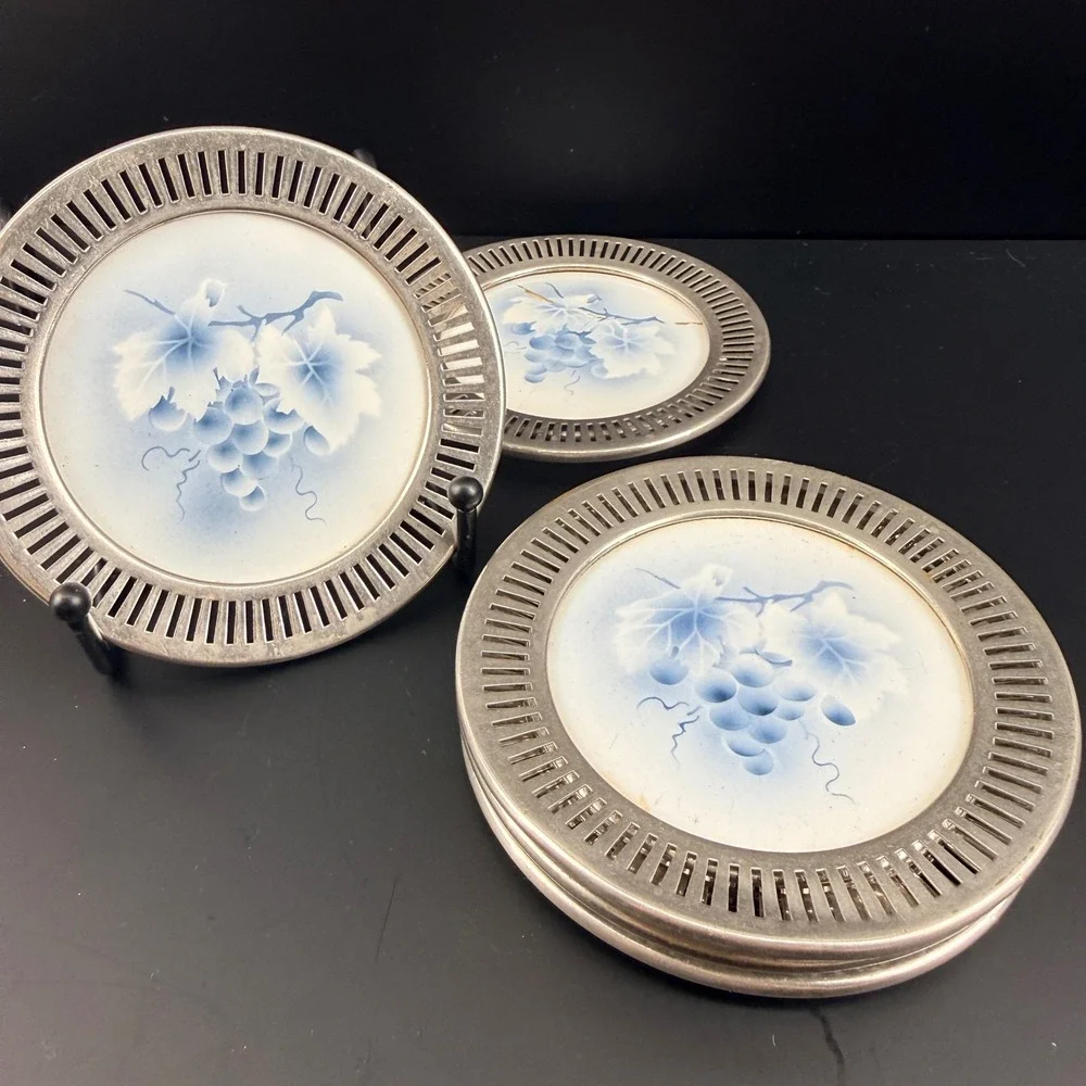 Waechtersbach Art Nouveau Porcelain Coasters Silver Plate Set of 4 plus a bonus